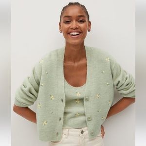 Mango Daisy Sweater Set size XS spring cardigan green